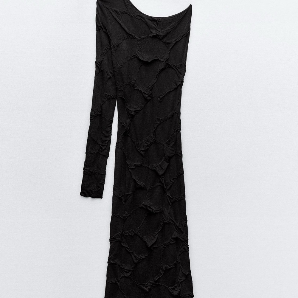 Black Asymmetrical Embellished Cocktail Dress
